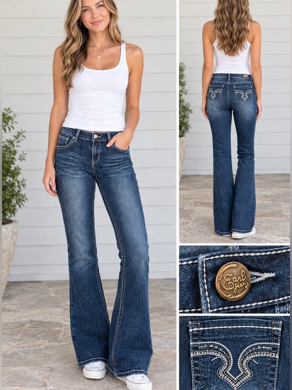Earl Jean Size 10 Dark Wash Bootcut Jeans Embroidered Pockets Y2K Western 31x31
